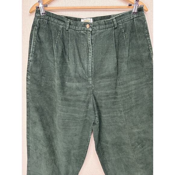 Talbots Women’s Corduroy Pants Sz 16 Green Pleated Front Tapered Legs - Picture 2 of 11